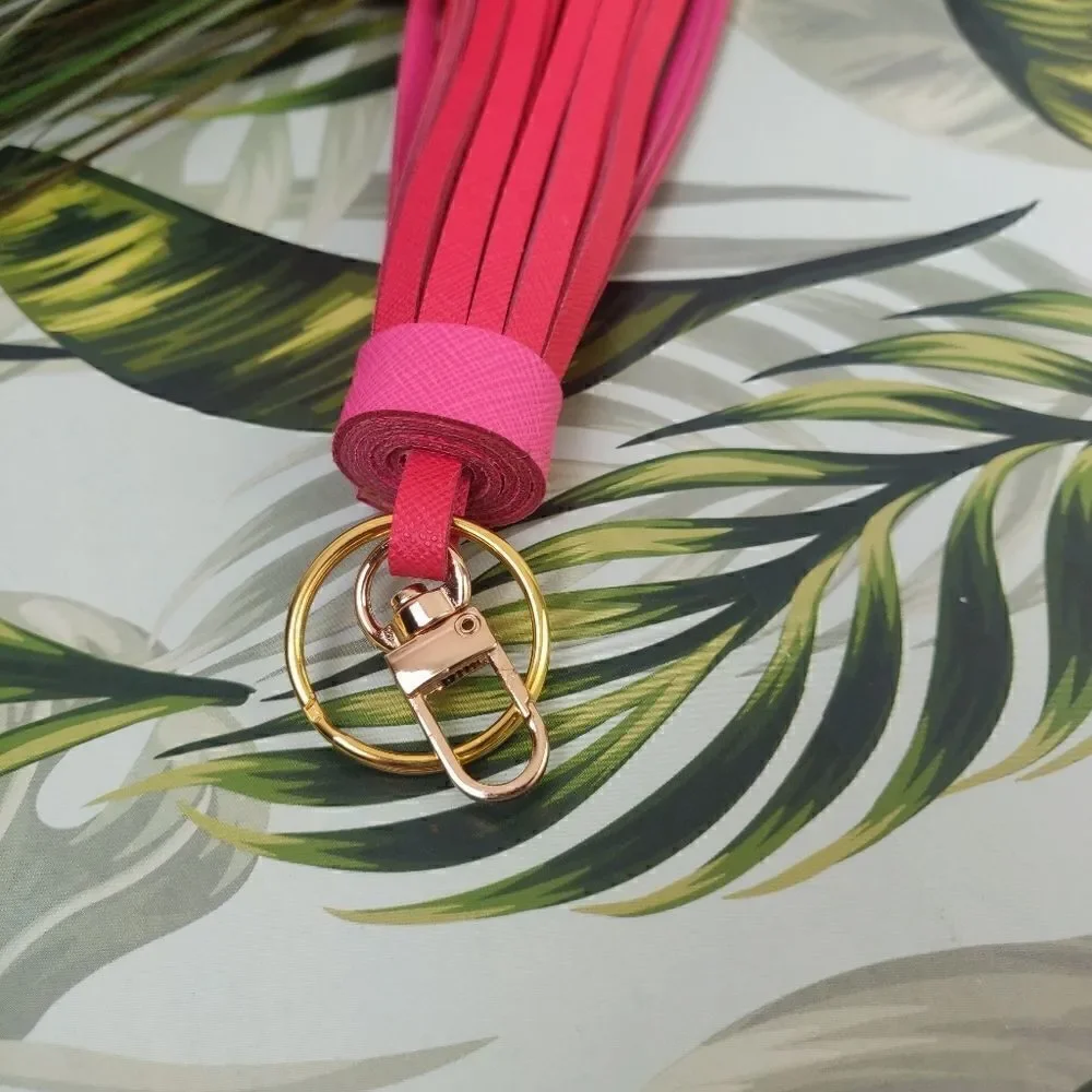 💕 SAFFIANO GENUINE LEATHER PINK RED KEYCHAIN PURSE HANDBAG CHARM